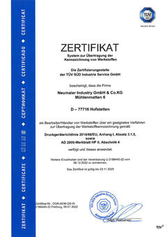Transfer authorisation of material identifications according to AD-2000
